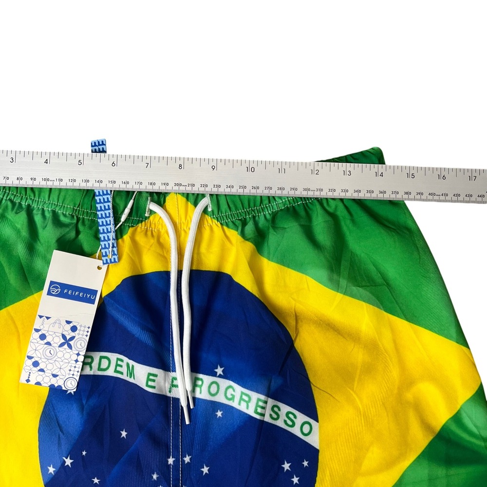 FEIFEIYU Brazil Flag Swim Trunks Mens Size S Green Yellow Ordem e Progresso - Picture 4 of 8